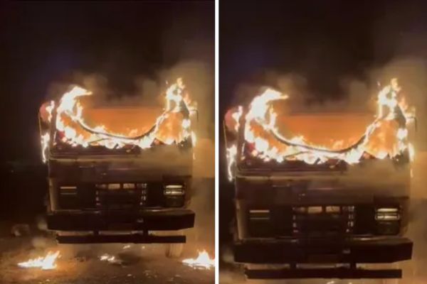 हजारीबाग में अपराधियों का दुस्साहस : हथियार के बल पर हाईवा रोका, इंजन में लगा दी आग अपराधियों